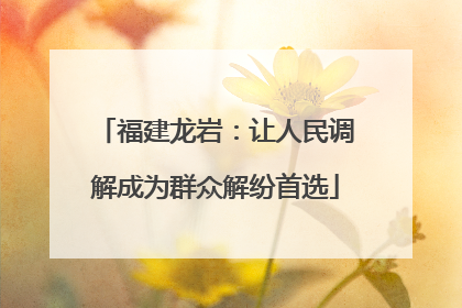 福建龙岩：让人民调解成为群众解纷首选